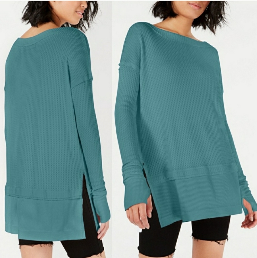We the Free by Free People Aqua Tunic Waffle Knit Pullover Soft Top | XS